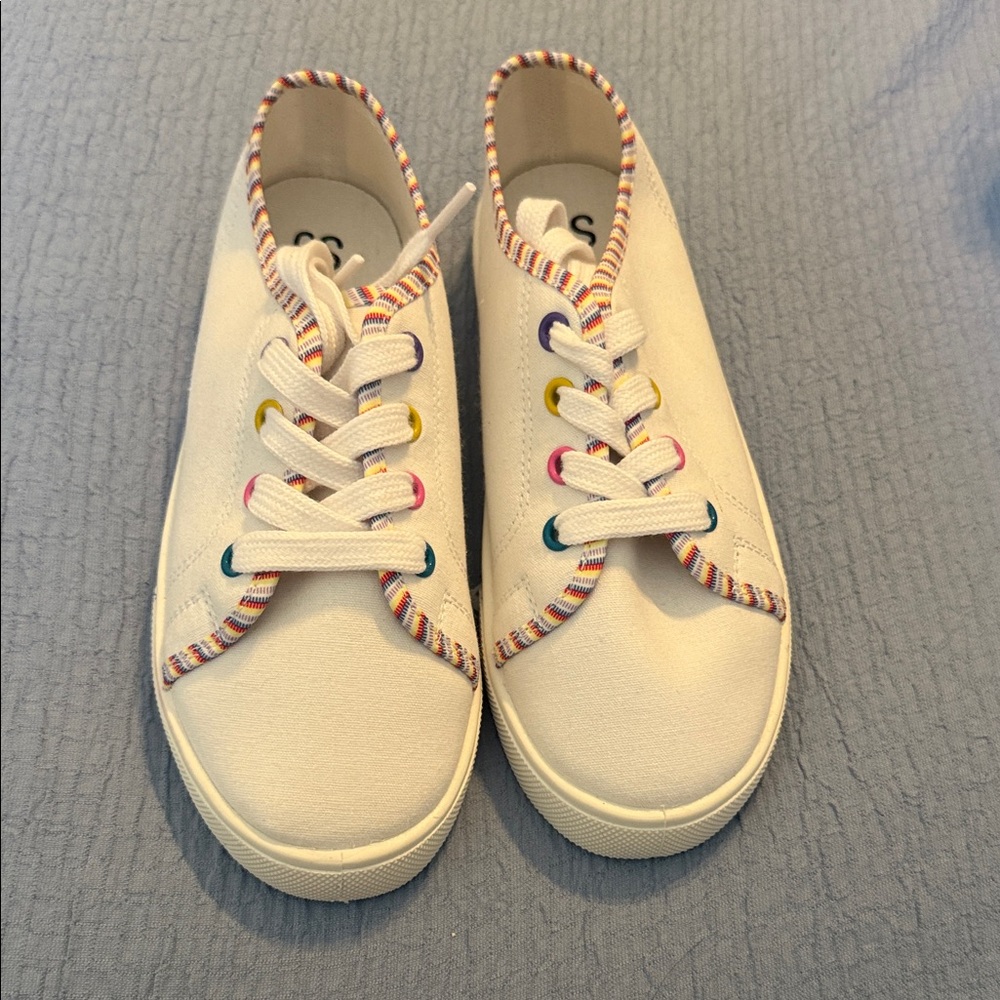 SO Zebu White Kids Sneakers with Rainbow Accents